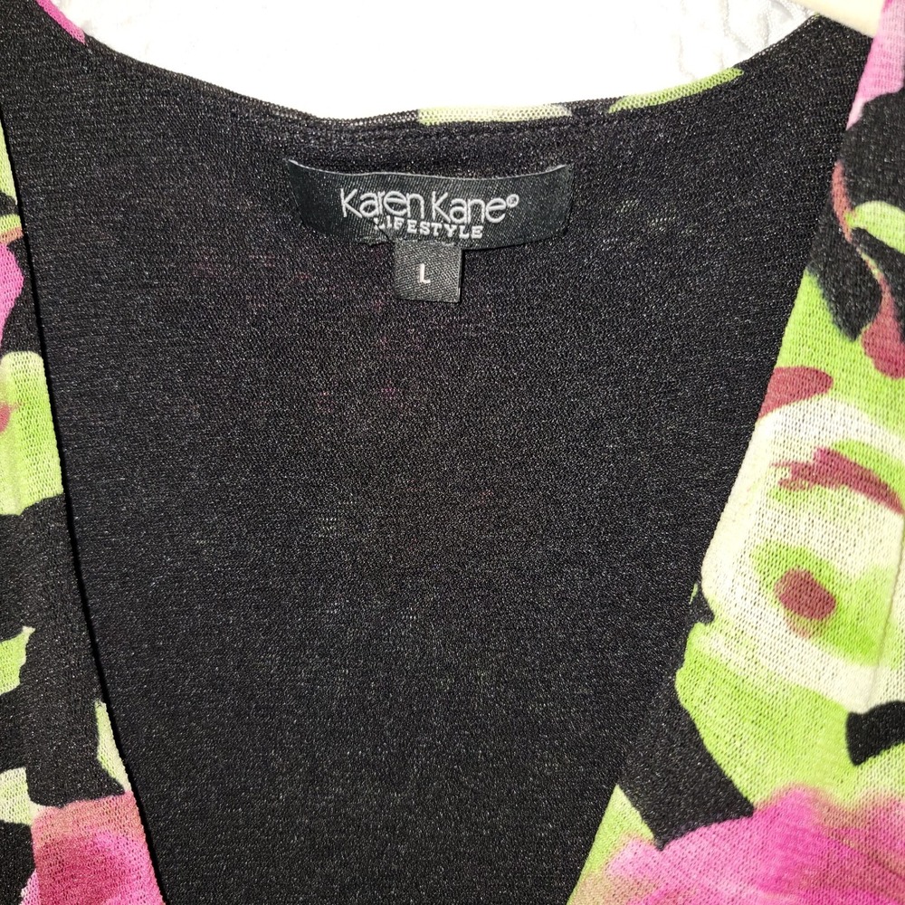 Karen Kane Top lined Lifestyle Petites Black Green Pink Floral - Picture 3 of 3